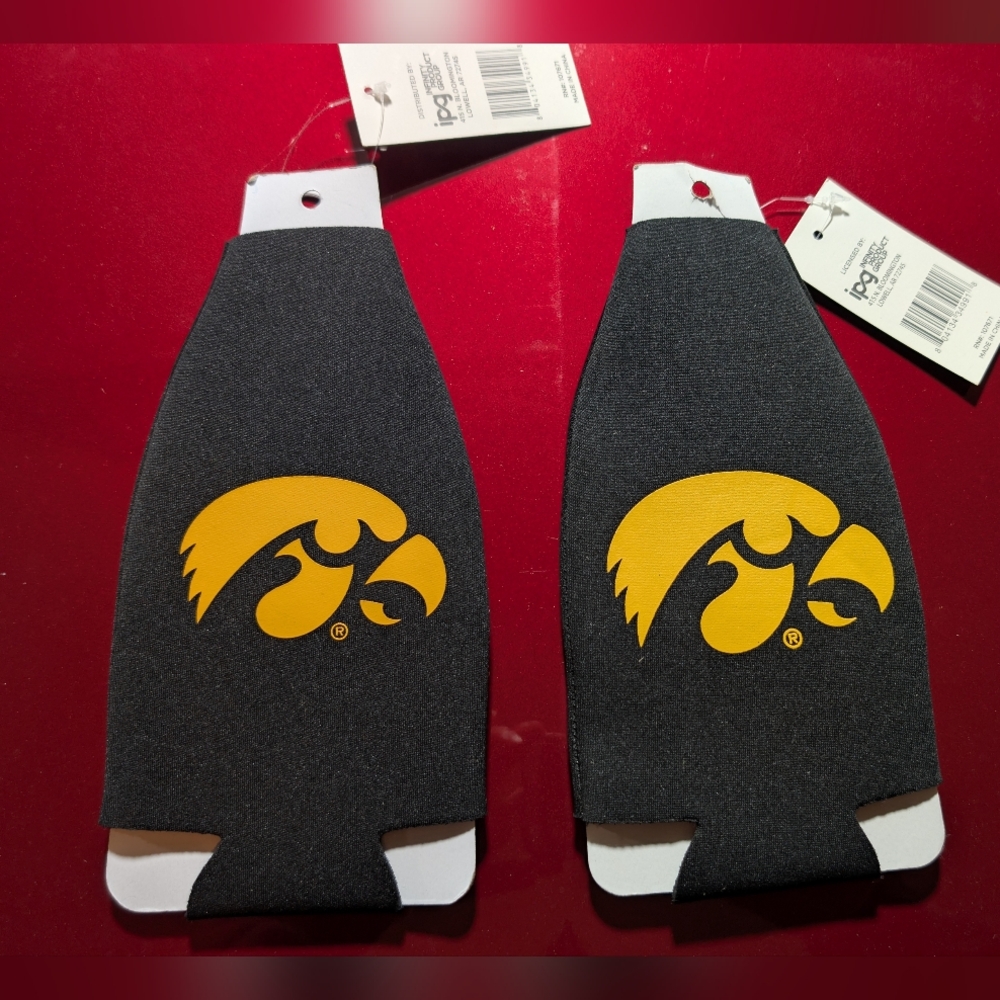 Iowa Hawkeye Black and Gold Bottle Koozies Lot Of 2 BRAND NEW